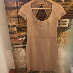 Zac Posen Cap Sleeve Sheath Dress in Nude with peekaboo back detail